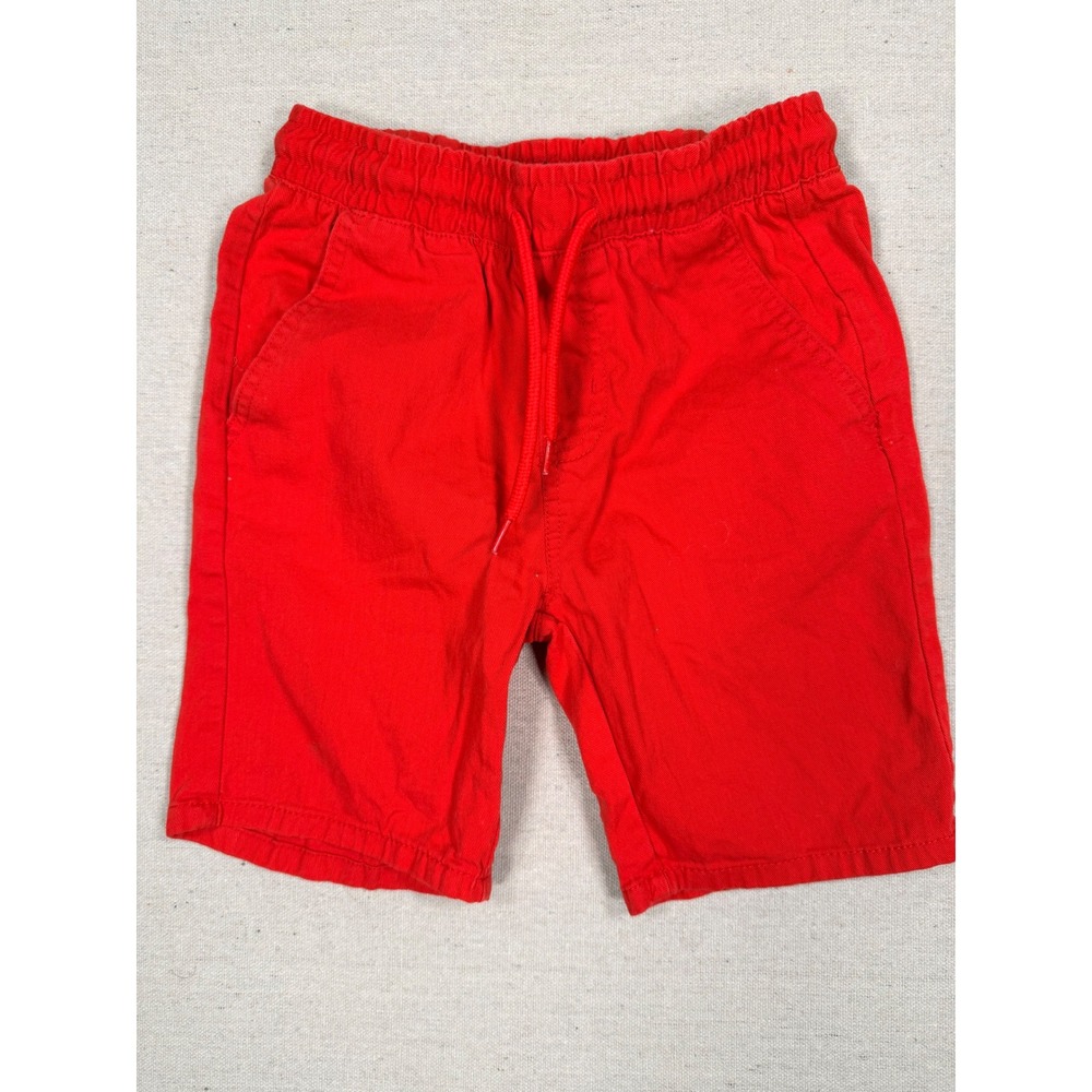 Retro Stitch Boys Red Twill Cotton Drawstring Shorts Size 8